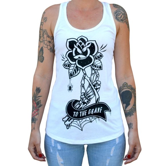 To the Grave White Tank Top Tattoo Art NEW S-2XL - Picture 3 of 5